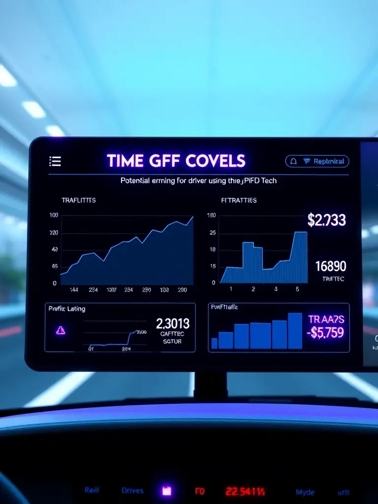 A digital display showing real-time traffic data and potential earnings for a driver using the PIFD Tech system.