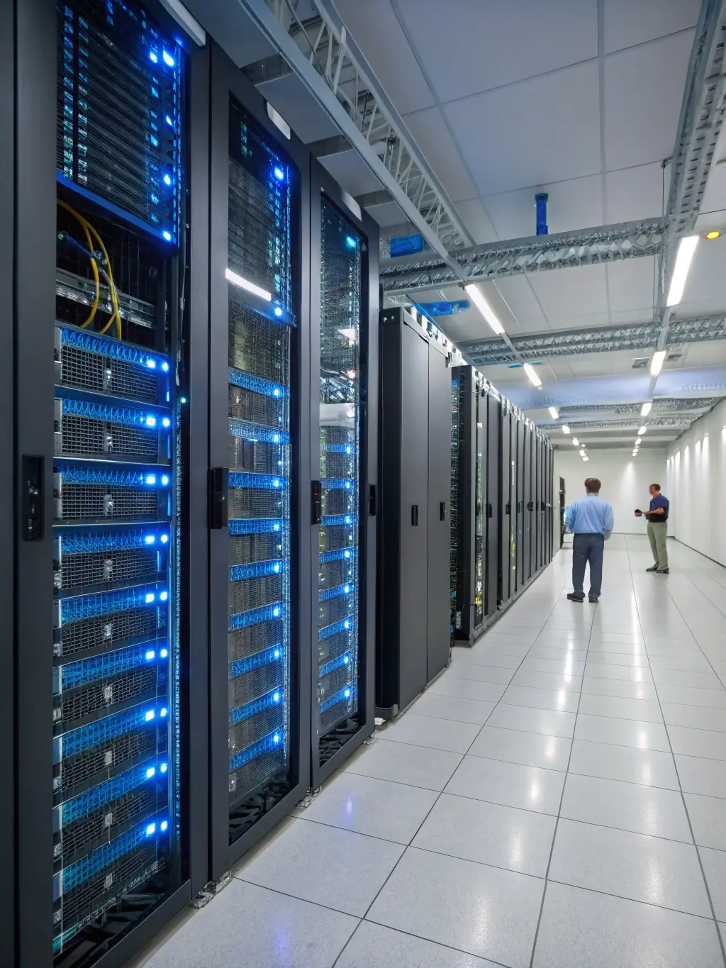 A secure data center with servers processing traffic data, emphasizing the reliability and scalability of PIFD Tech's infrastructure for investors.